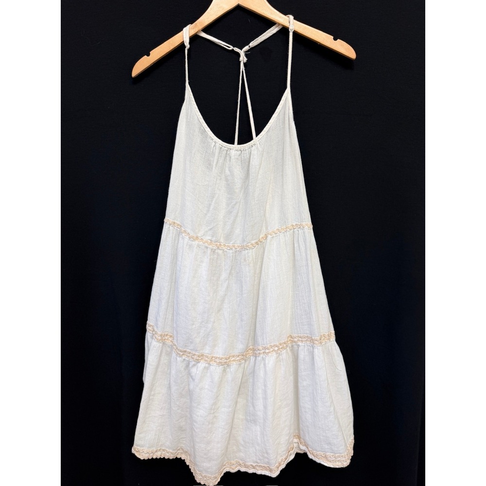 Aerie Women's Tiered Mini Dress White Cotton Gauze Boho Beach Cover Up XL